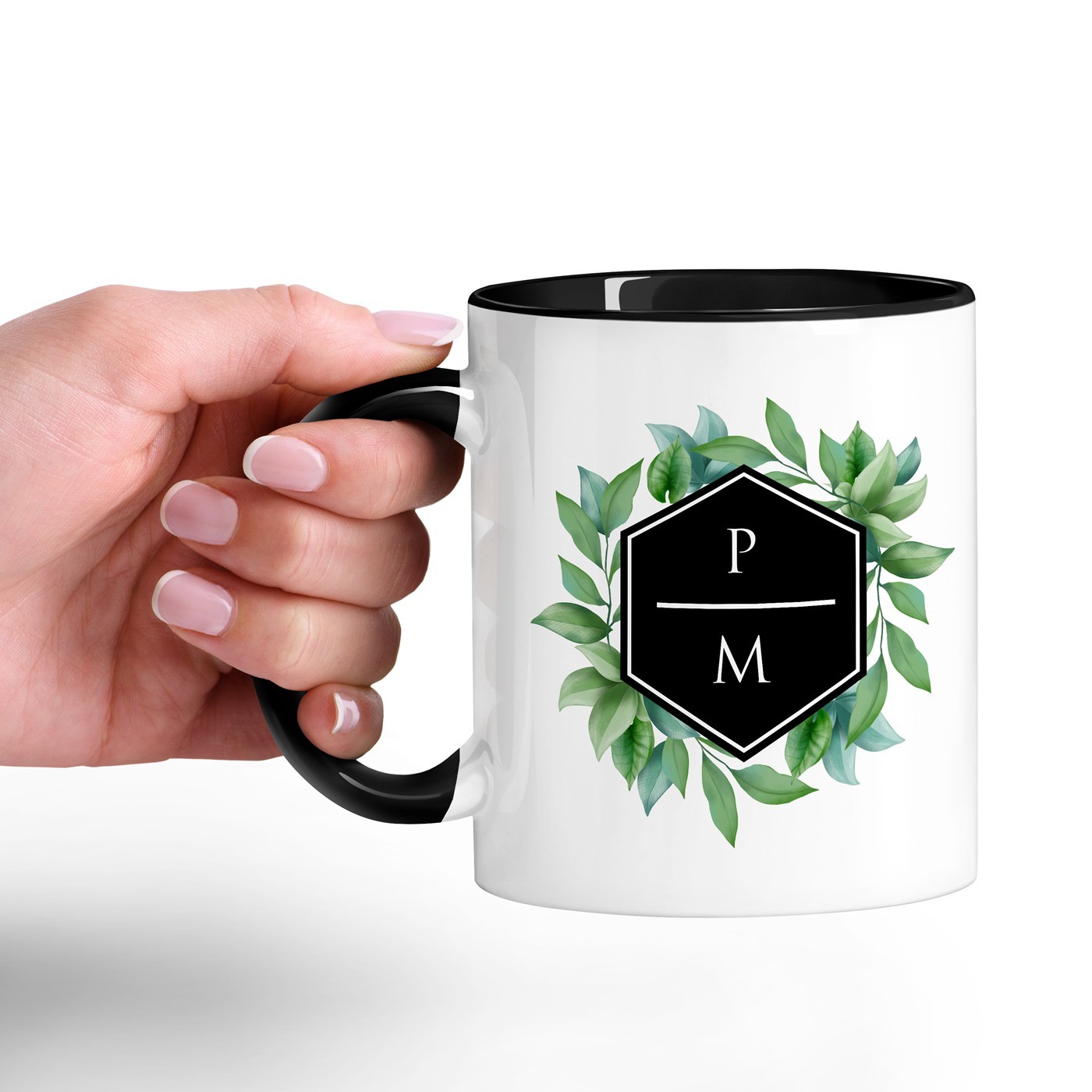 Mug de cerámica blanca y fondo negro personalizado Murrano para él o ella