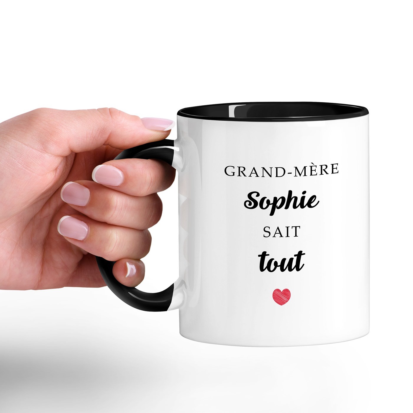 Mug de cerámica personalizado Murrano - Blanco con base negra (capacidad 330 ml)