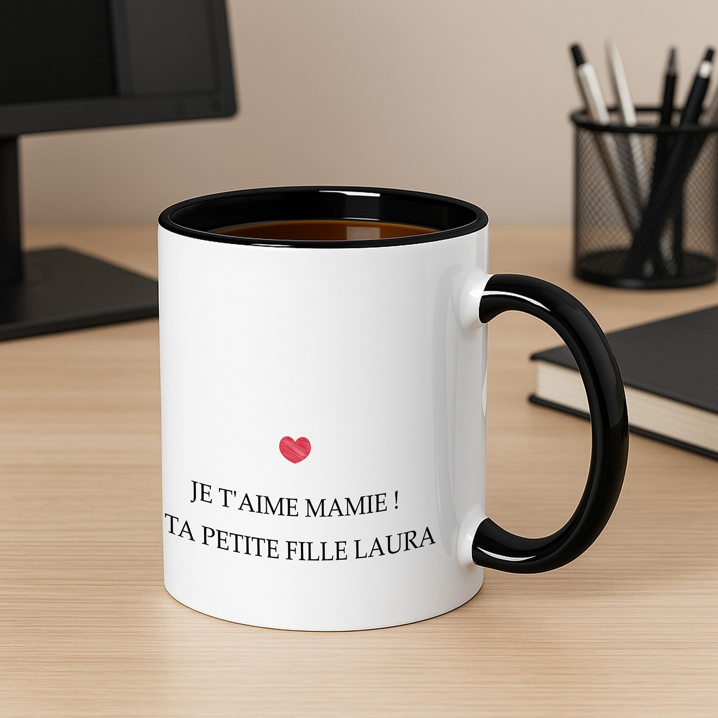 Mug de cerámica personalizado Murrano - Blanco con base negra (capacidad 330 ml)