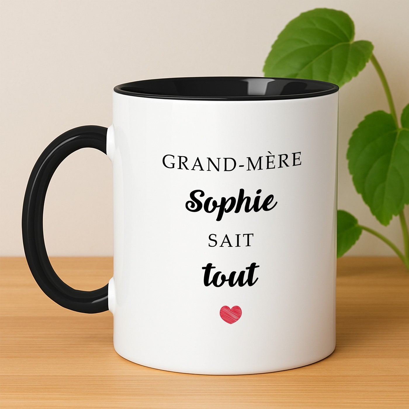 Mug de cerámica personalizado Murrano - Blanco con base negra (capacidad 330 ml)