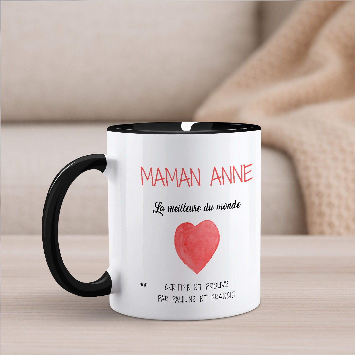 Mug de cerámica blanca con fondo negro personalizado con impresión de cumpleaños para mamá - Murrano