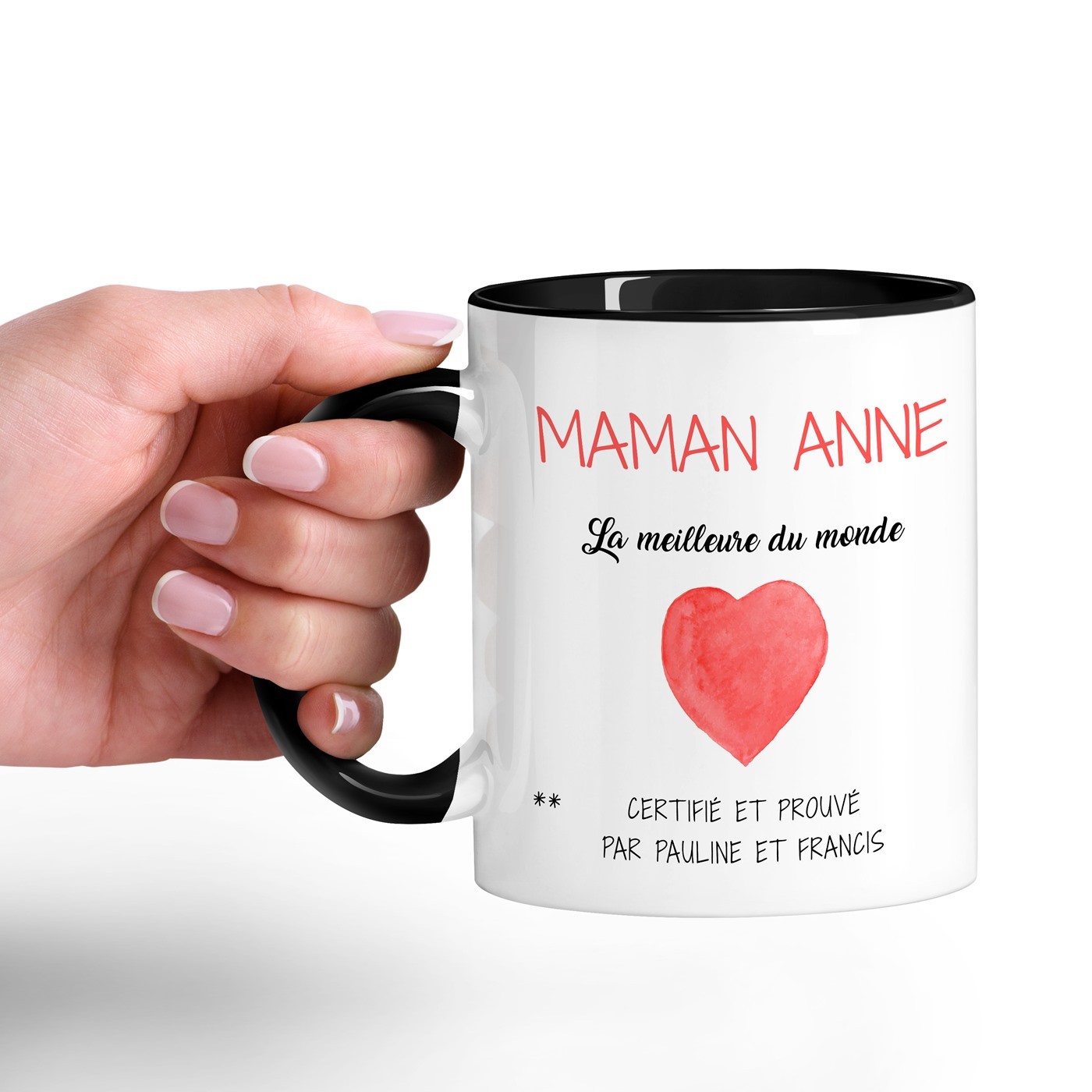 Mug de cerámica blanca con fondo negro personalizado con impresión de cumpleaños para mamá - Murrano