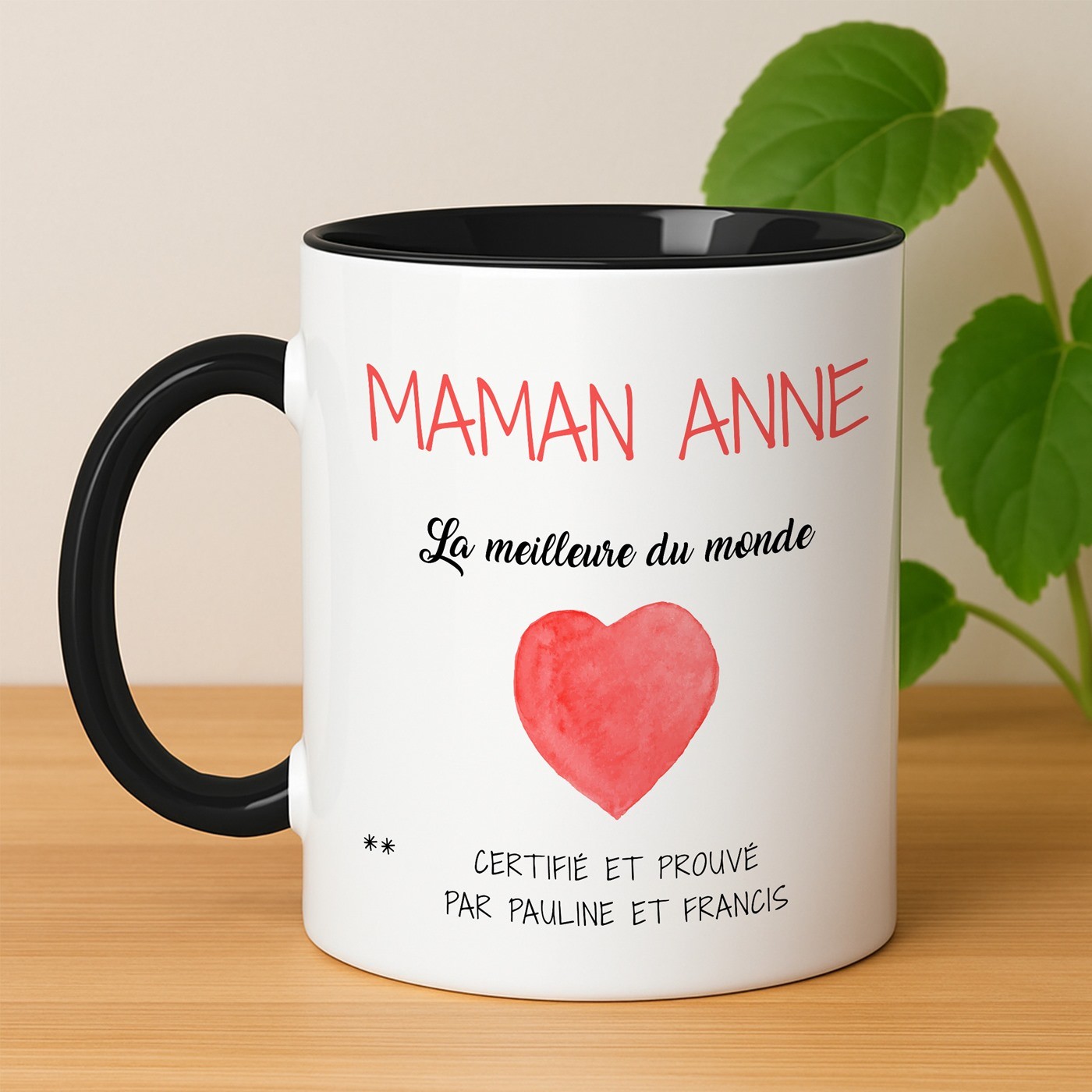 Mug de cerámica blanca con fondo negro personalizado con impresión de cumpleaños para mamá - Murrano