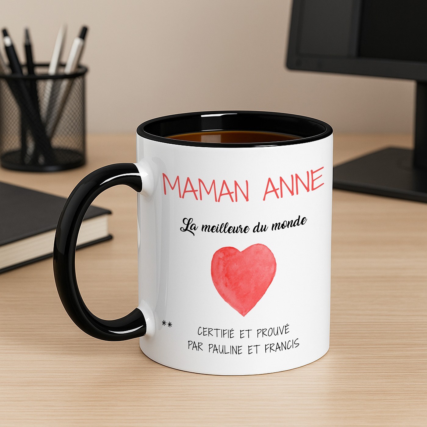 Mug de cerámica blanca con fondo negro personalizado con impresión de cumpleaños para mamá - Murrano