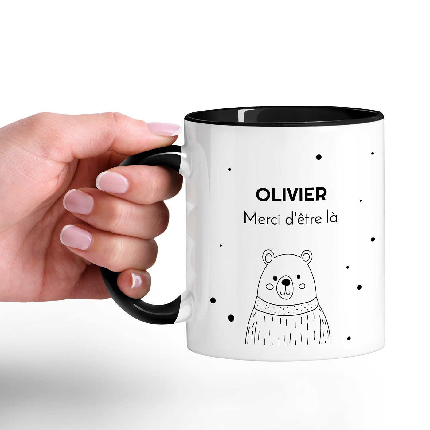 Mug de cerámica blanca Murrano con base negra y personalización para el cumpleaños de un amigo