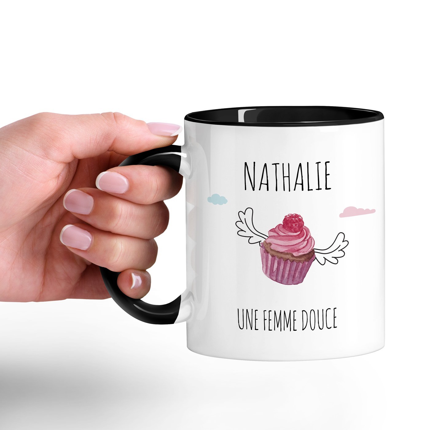 Mug de cerámica blanca y negra con impresión personalizada para el cumpleaños de una mujer