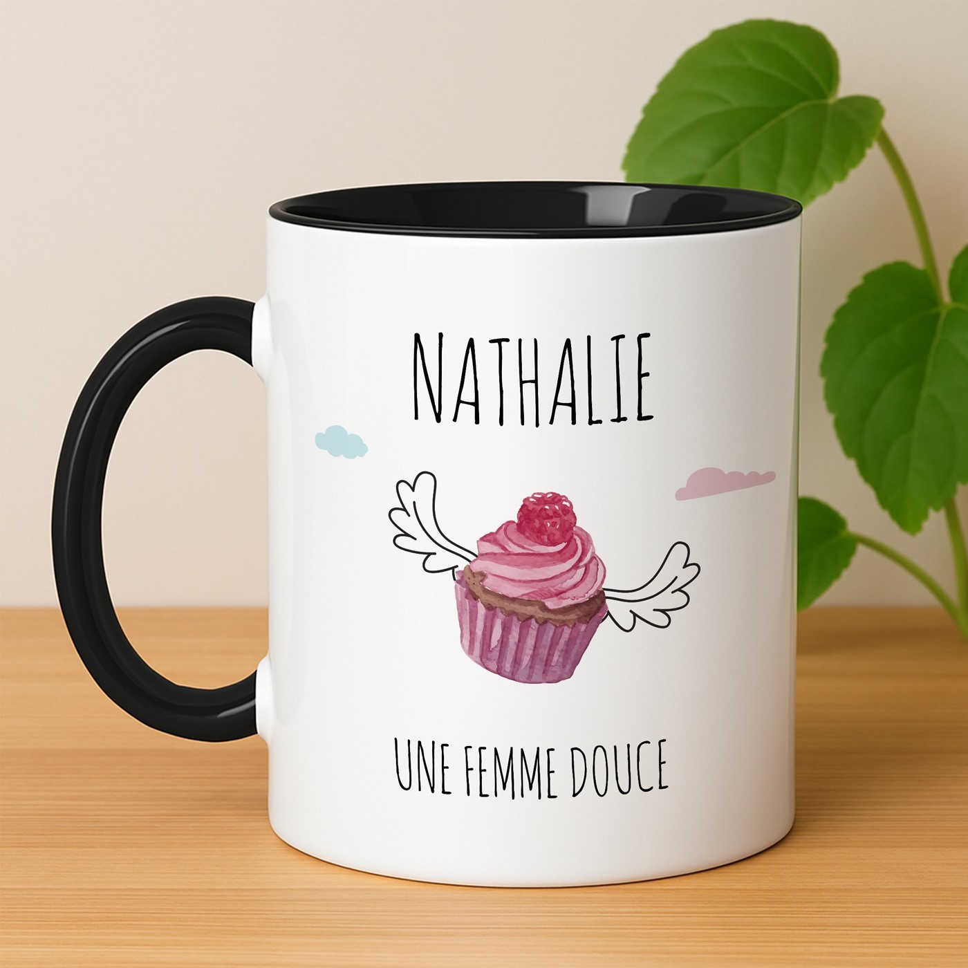Mug de cerámica blanca y negra con impresión personalizada para el cumpleaños de una mujer