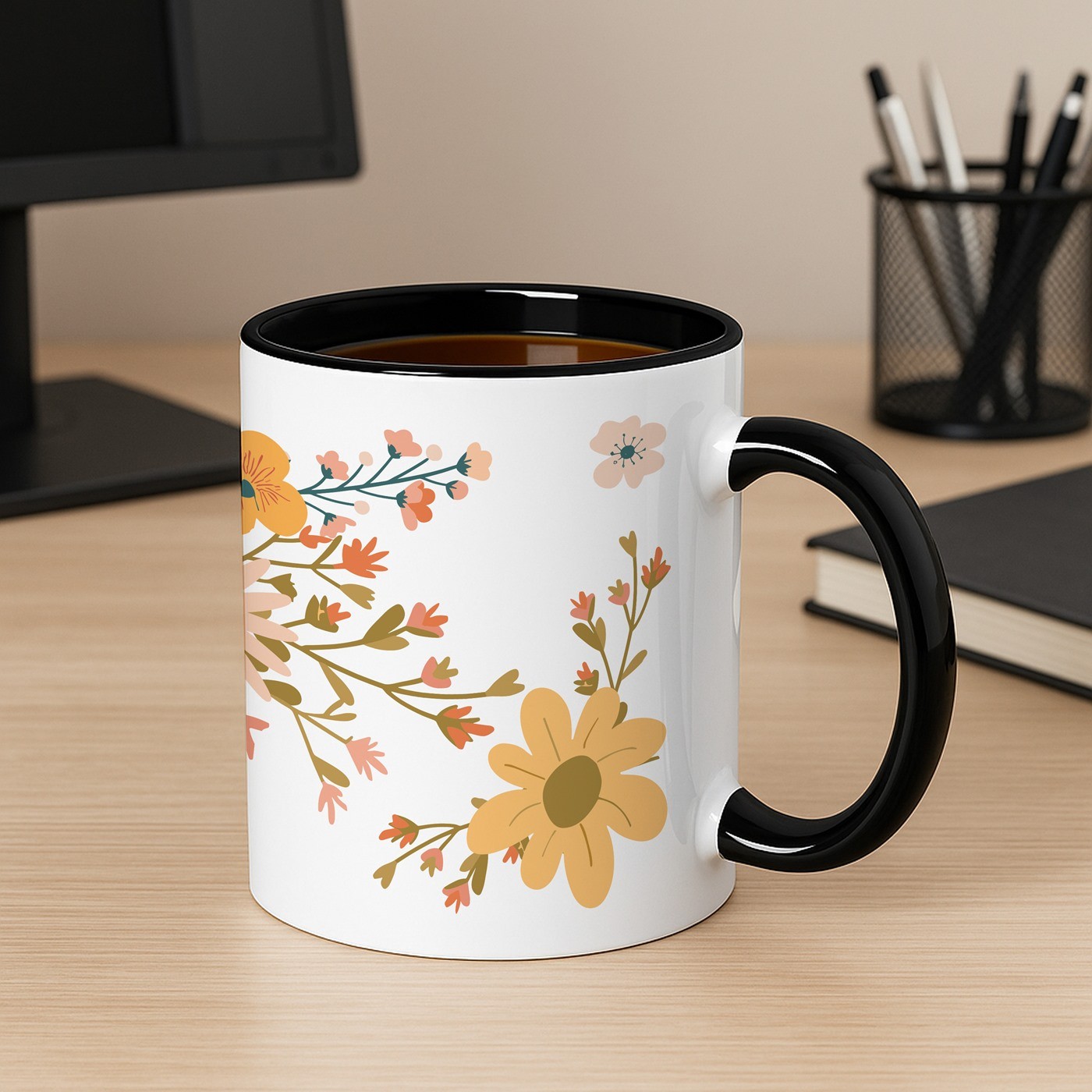 Mug de cerámica personalizado Murrano - Blanco con base negra para el cumpleaños de la suegra