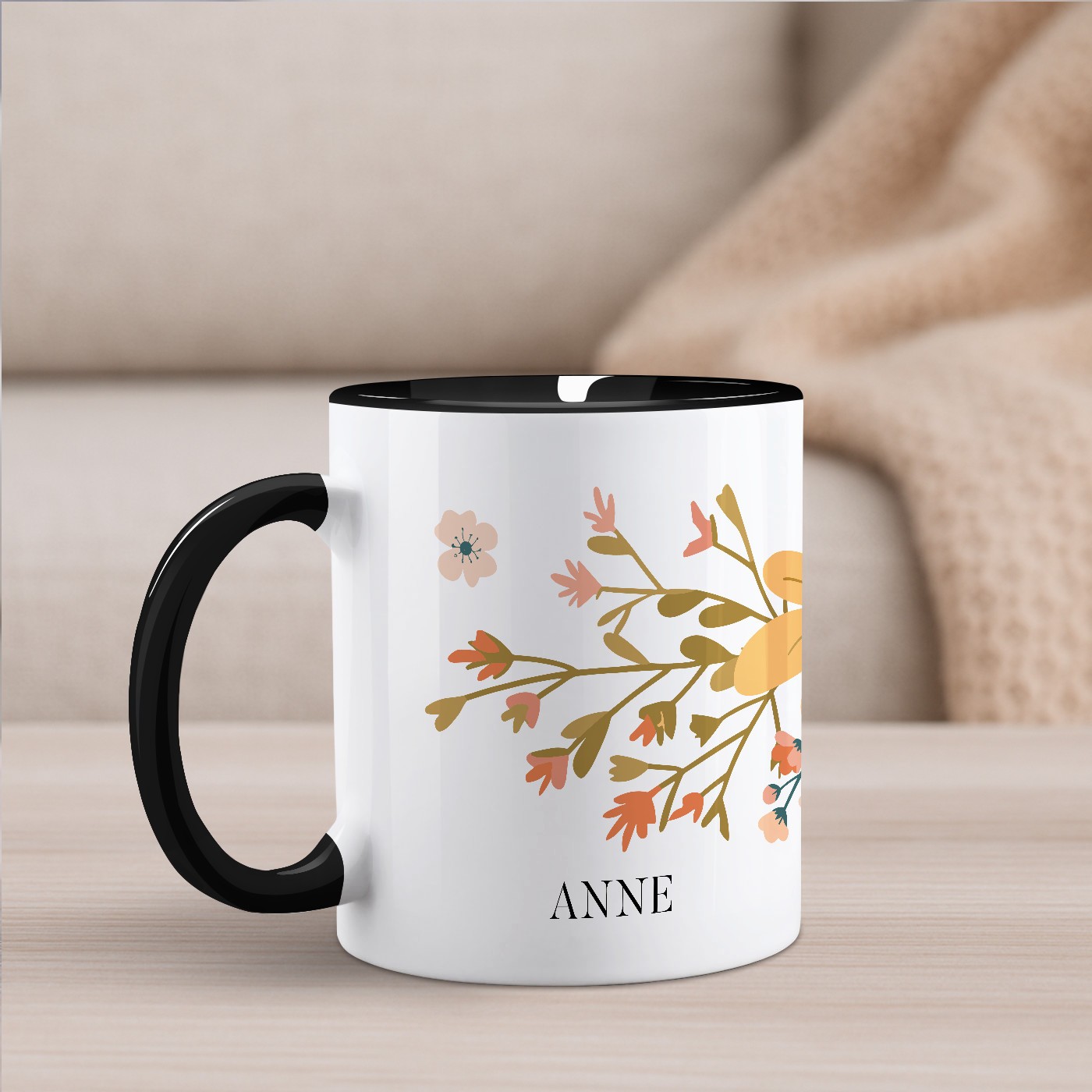 Mug de cerámica personalizado Murrano - Blanco con base negra para el cumpleaños de la suegra