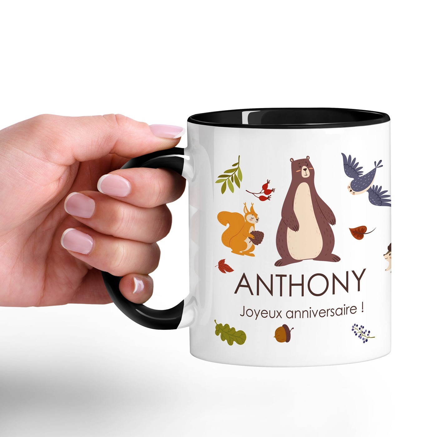 Mug de cerámica blanca Murrano con base negra e impresión personalizada para el cumpleaños de mi hijo
