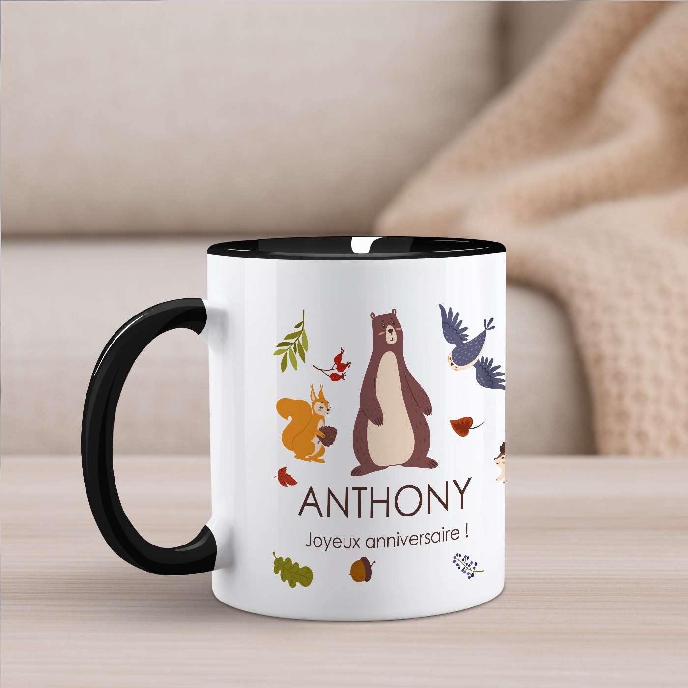 Mug de cerámica blanca Murrano con base negra e impresión personalizada para el cumpleaños de mi hijo