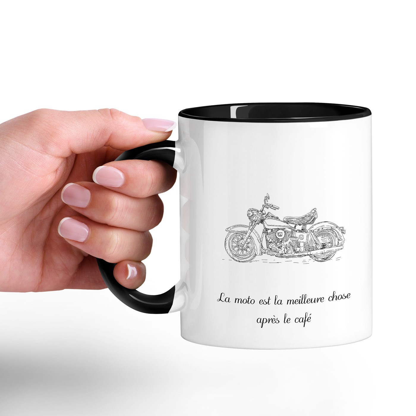 Taza de cerámica Murrano - Personalizada para un motociclista (Blanca con base negra)