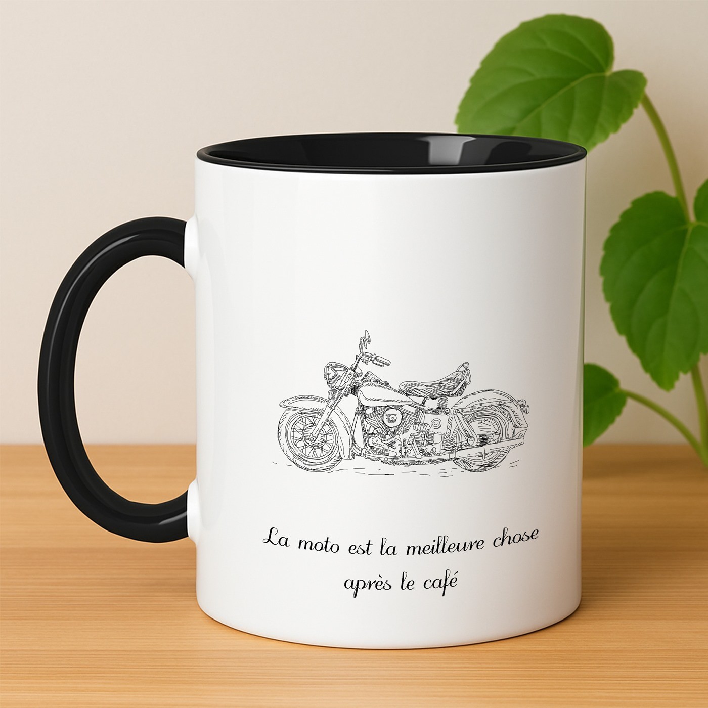 Taza de cerámica Murrano - Personalizada para un motociclista (Blanca con base negra)