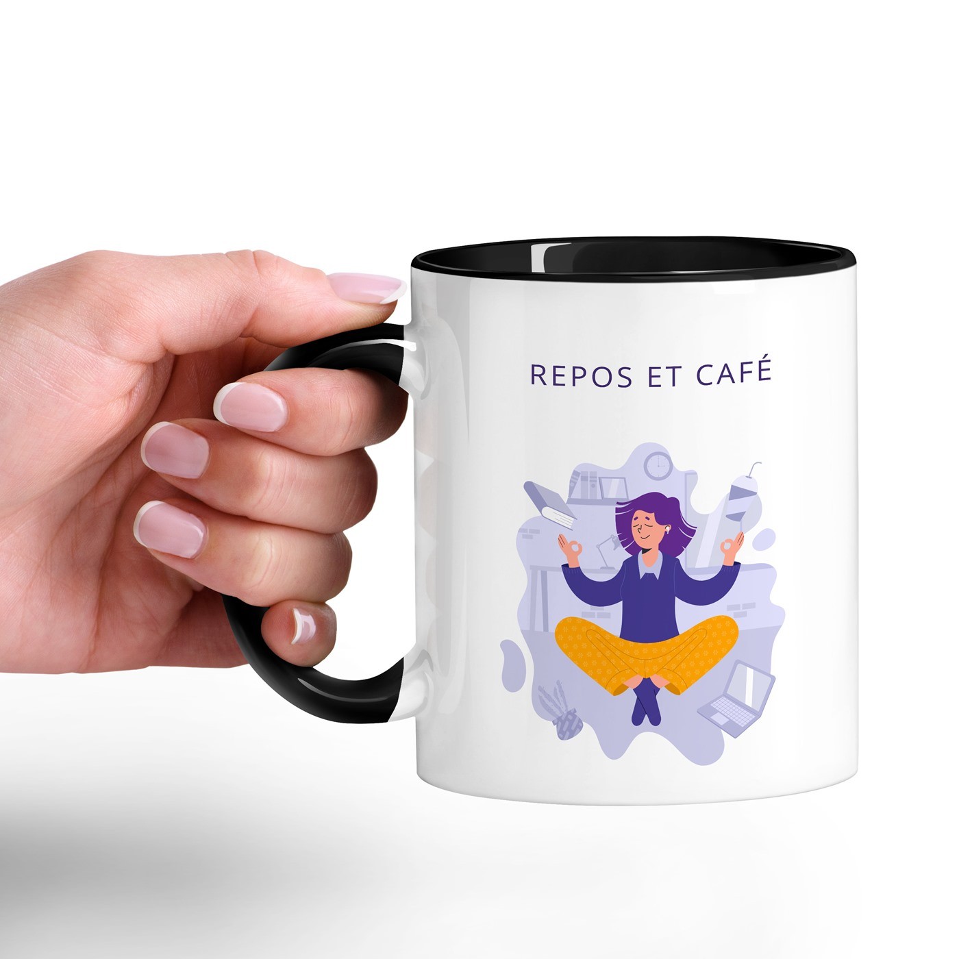 Mug de cerámica blanca y fondo negro personalizado Murrano para profesores