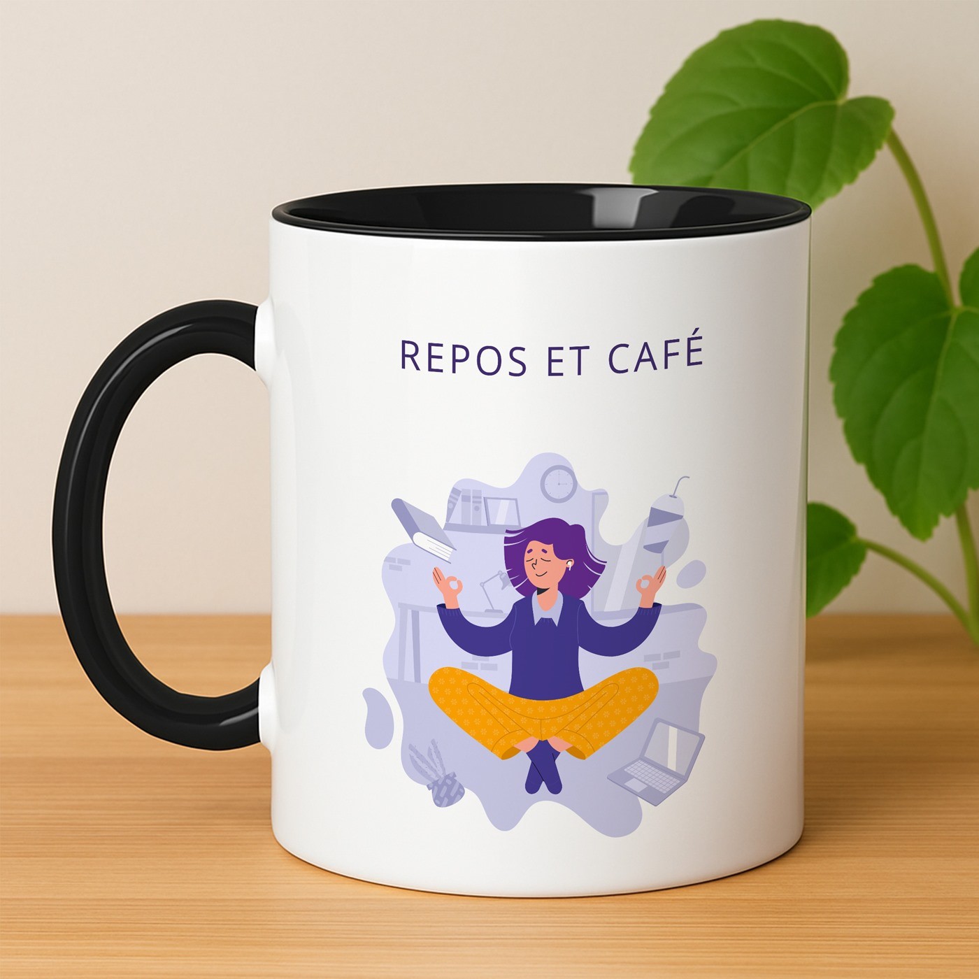 Mug de cerámica blanca y fondo negro personalizado Murrano para profesores