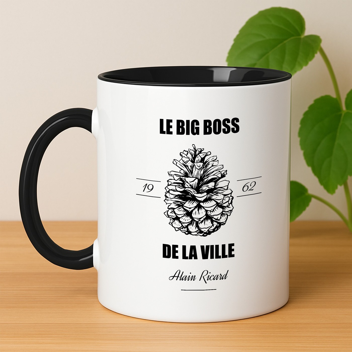 Taza de cerámica personalizada de Murrano con fondo negro y blanco para el cumpleaños de un chef