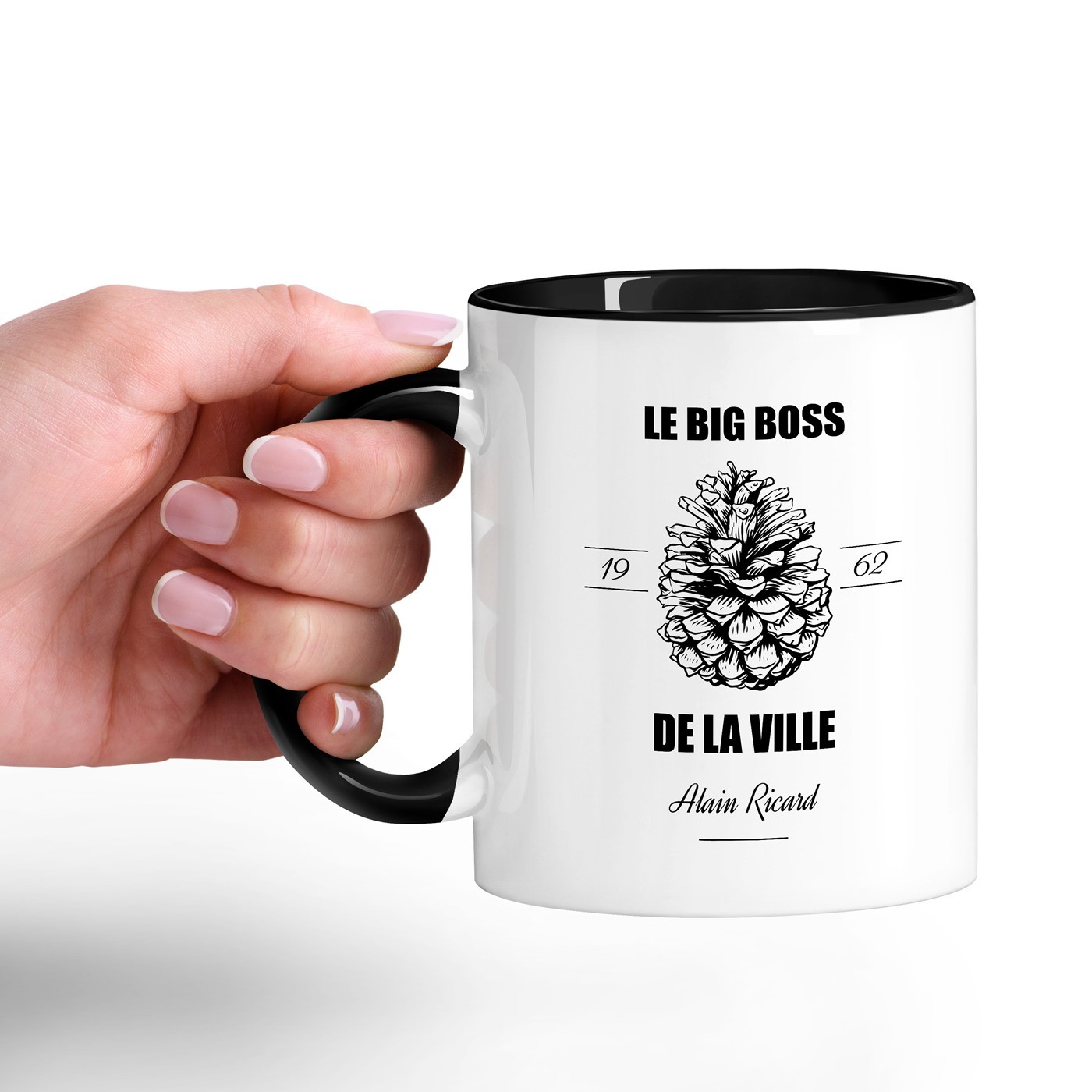 Taza de cerámica personalizada de Murrano con fondo negro y blanco para el cumpleaños de un chef