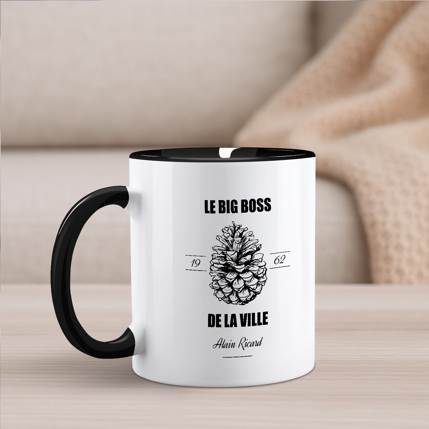 Taza de cerámica personalizada de Murrano con fondo negro y blanco para el cumpleaños de un chef
