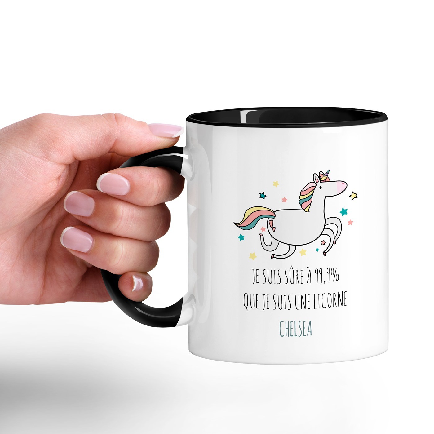 Mug de cerámica Murrano - Blanco con base negra y personalización para el cumpleaños de una niña