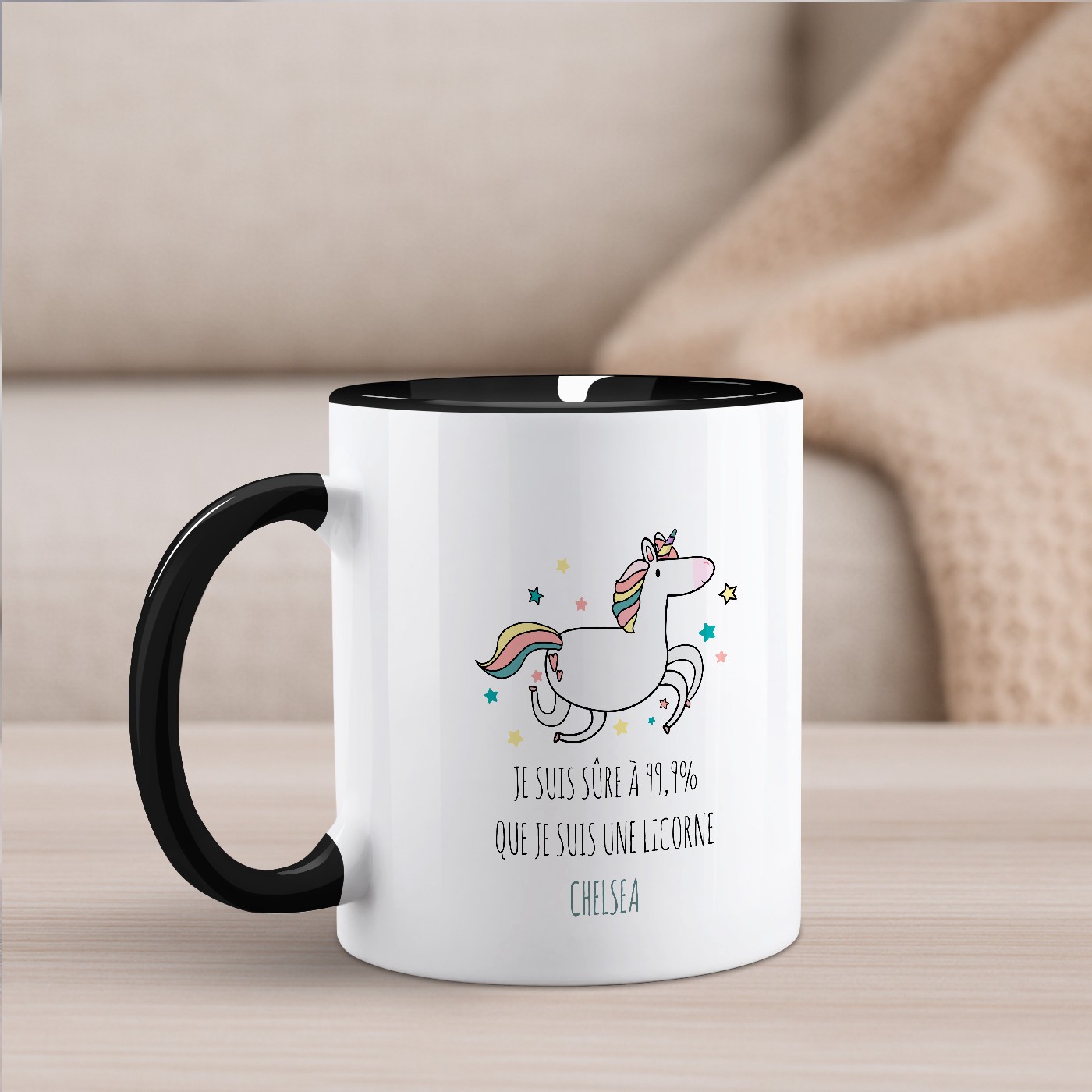 Mug de cerámica Murrano - Blanco con base negra y personalización para el cumpleaños de una niña
