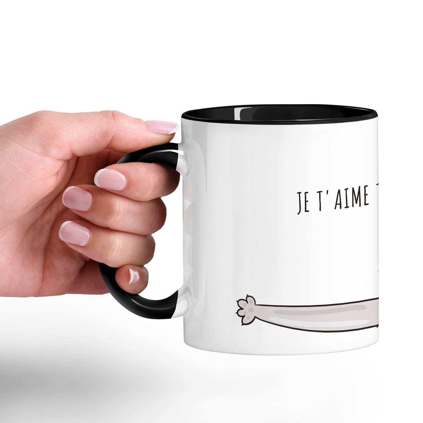 Taza de cerámica Murrano - Blanca con base negra y personalización para una amante de los gatos