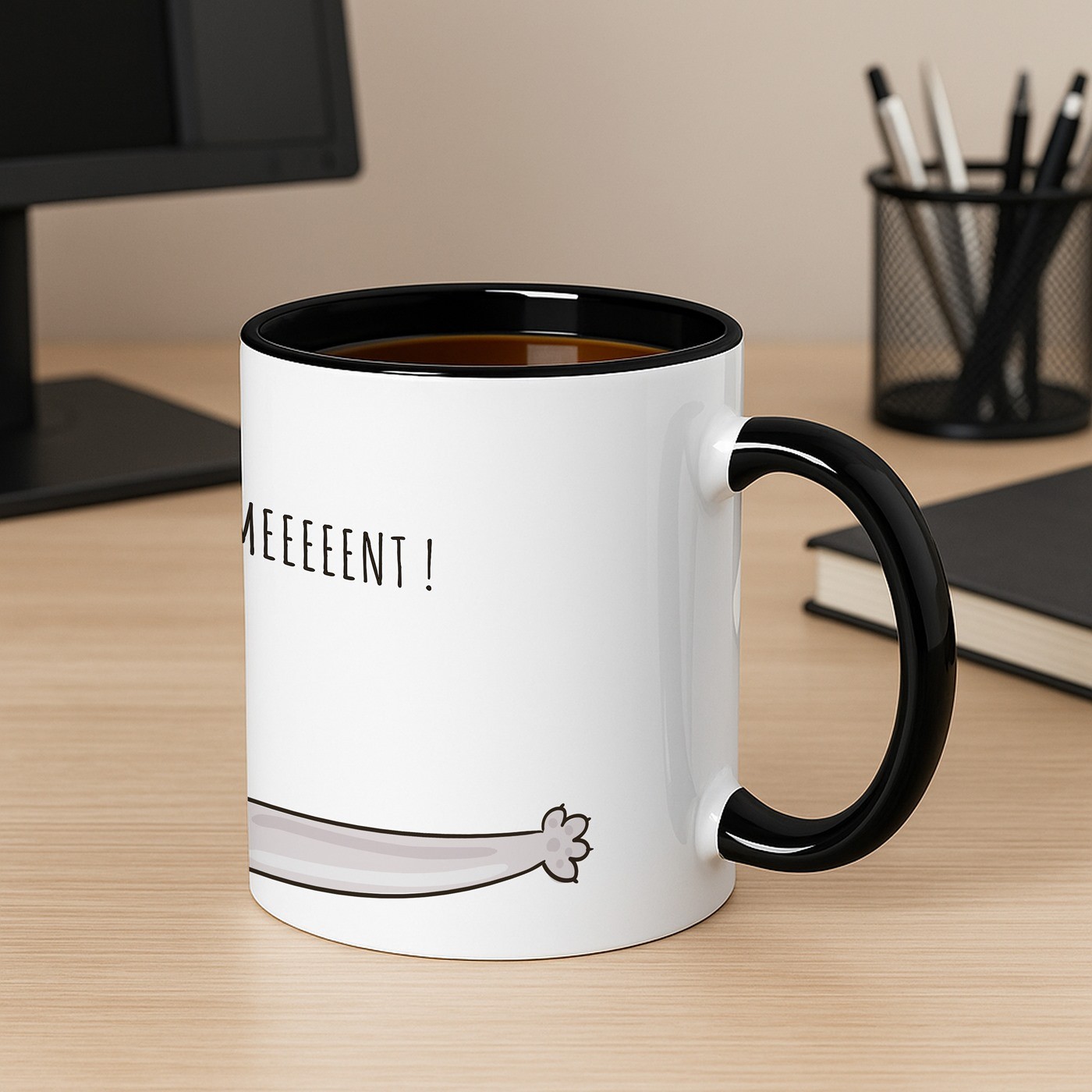 Taza de cerámica Murrano - Blanca con base negra y personalización para una amante de los gatos