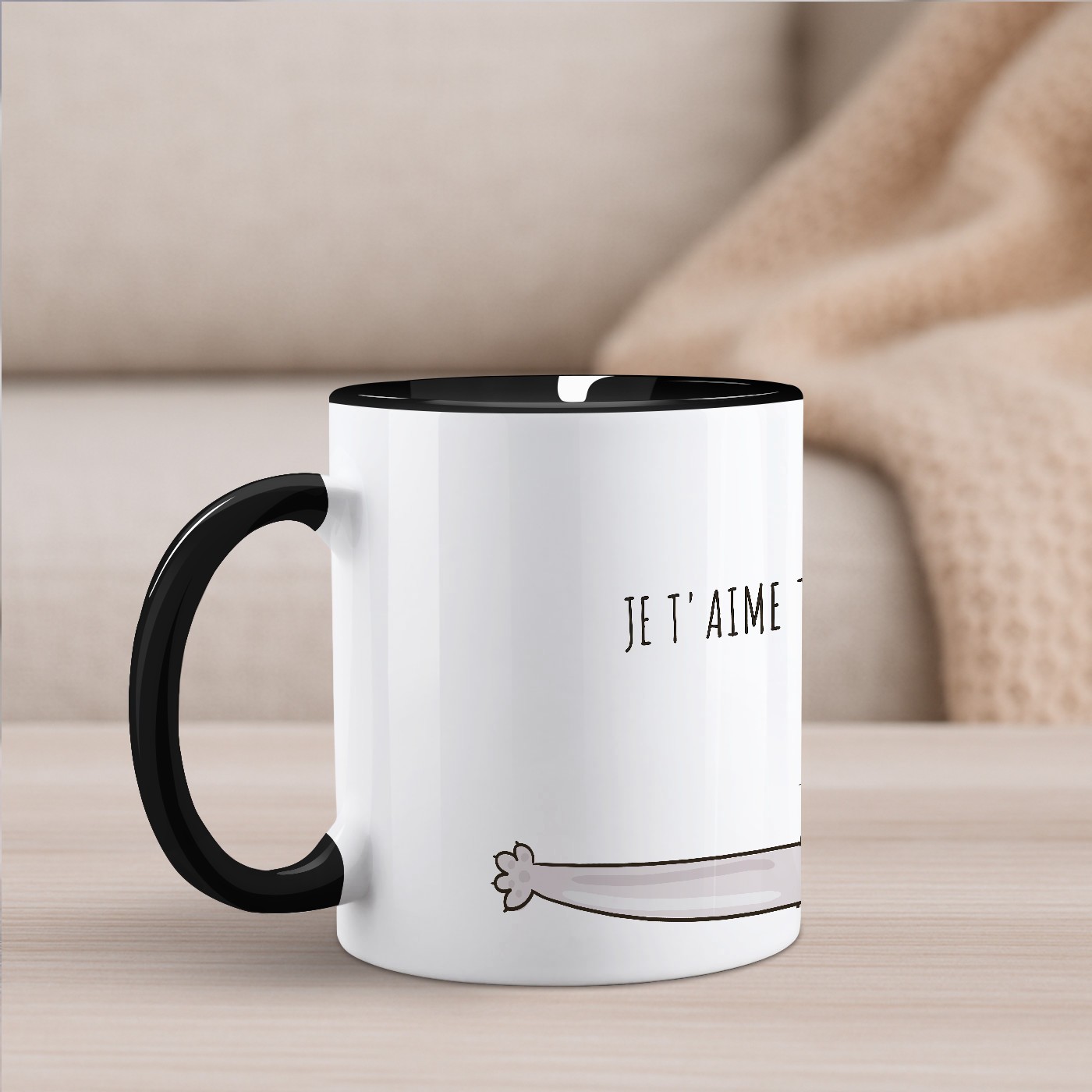 Taza de cerámica Murrano - Blanca con base negra y personalización para una amante de los gatos