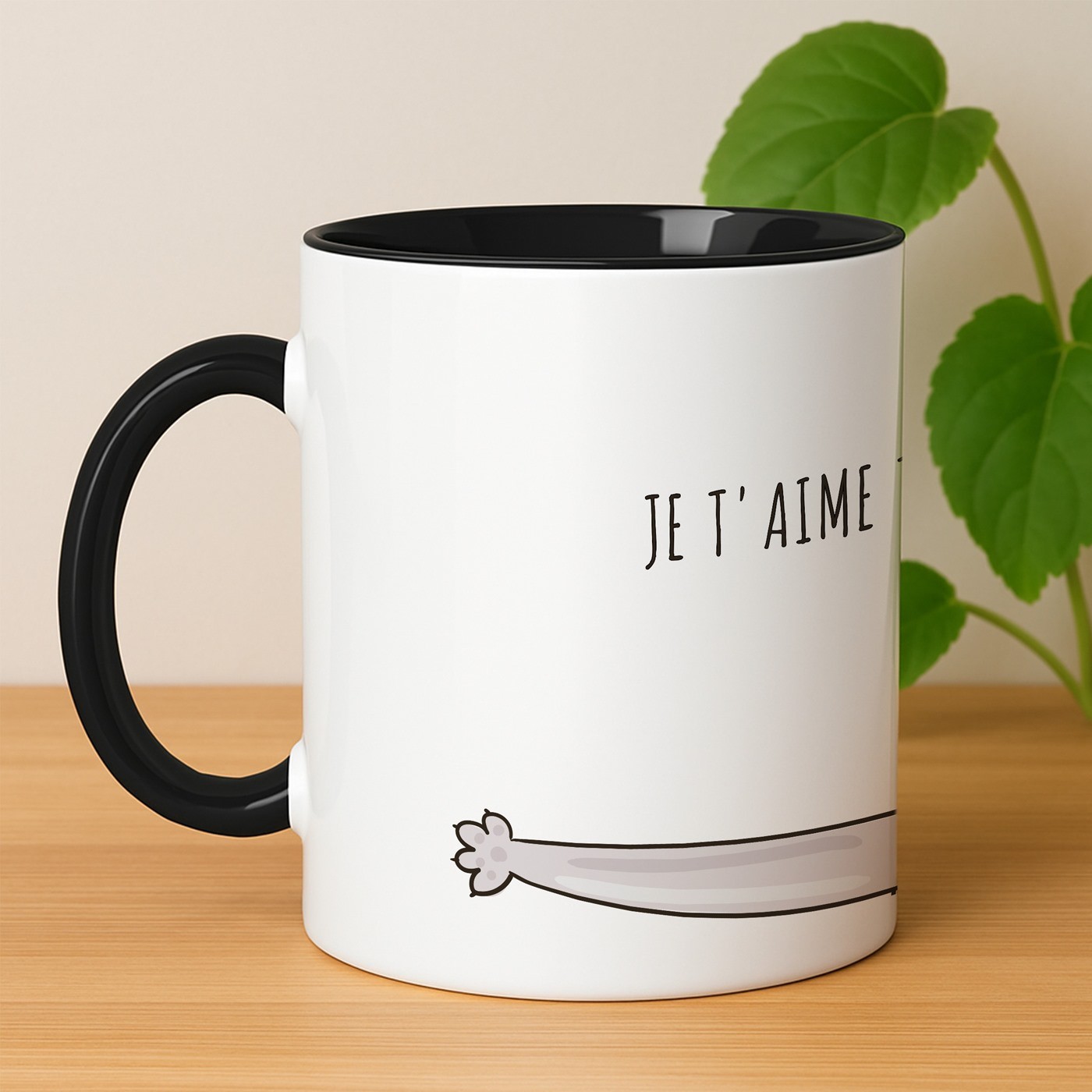 Taza de cerámica Murrano - Blanca con base negra y personalización para una amante de los gatos