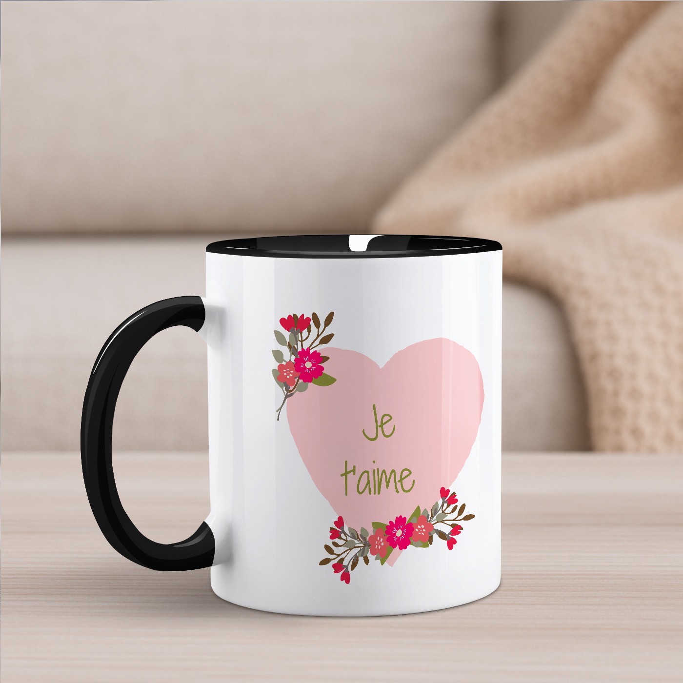 Murrano Personalized Ceramic Mug for Her or Him, White and Black Base with Valentine's Day Print