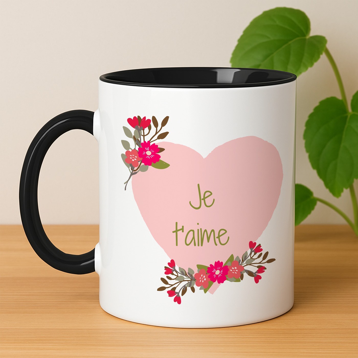 Mug de cerámica personalizado Murrano para ella o él, base blanca y negra con impresión para el Día de San Valentín