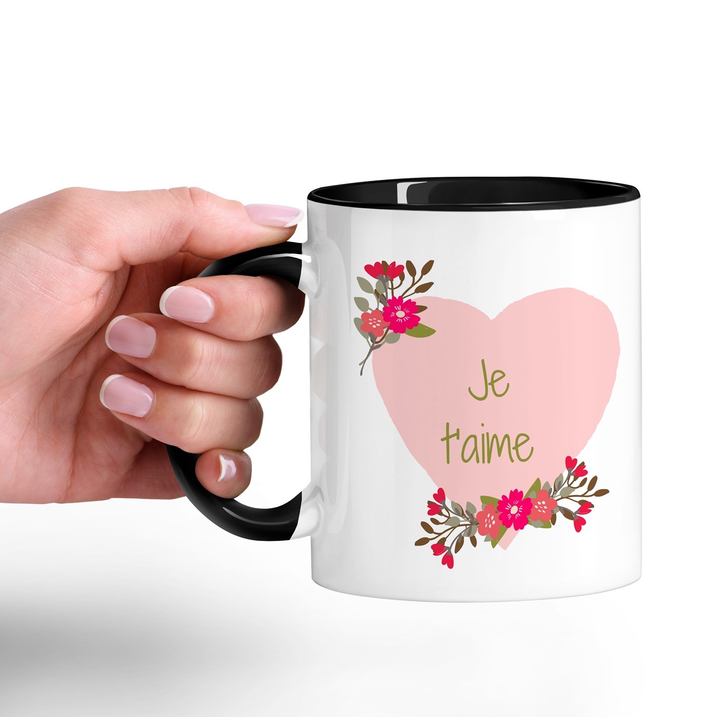 Murrano Personalized Ceramic Mug for Her or Him, White and Black Base with Valentine's Day Print