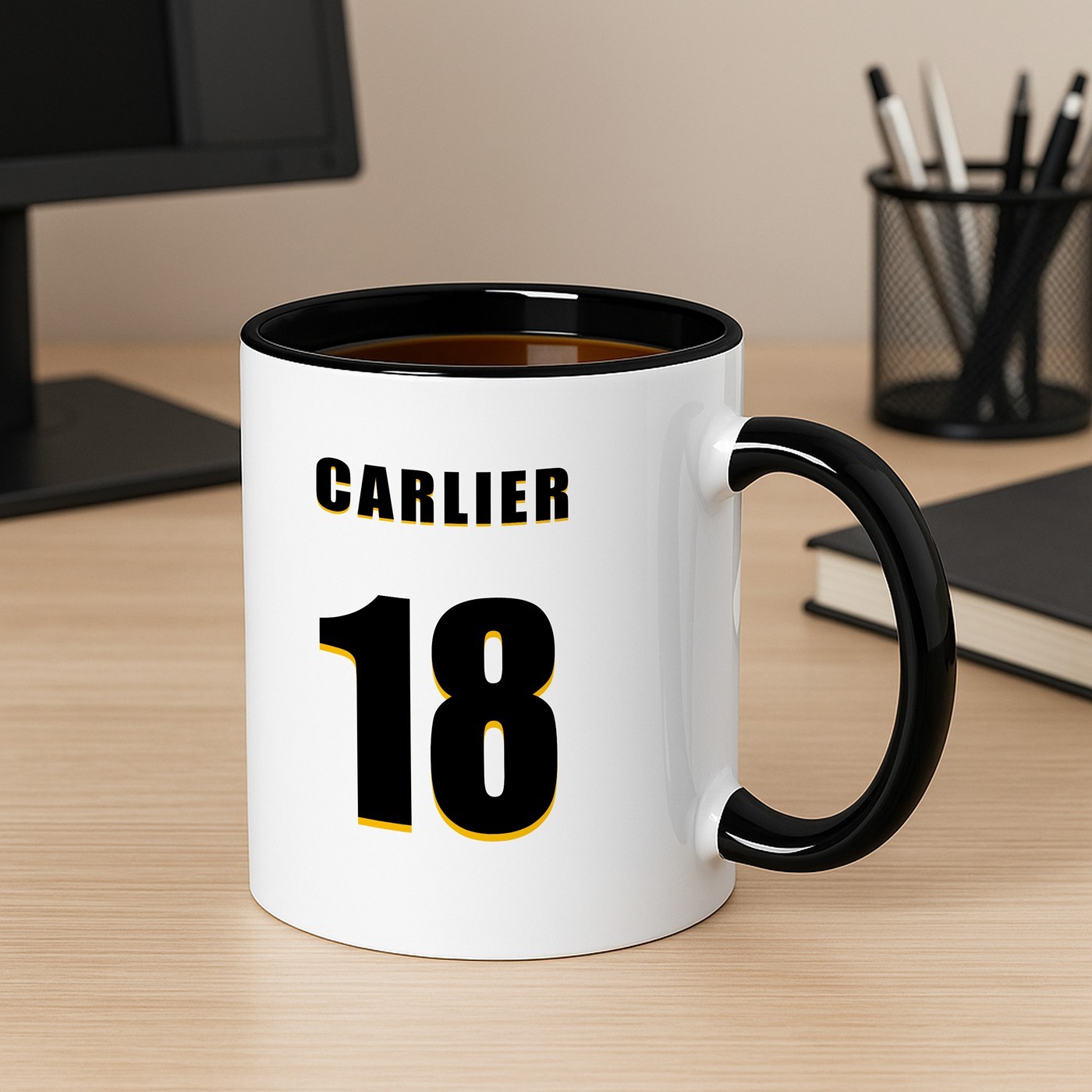 Murrano Ceramic Mug with Black and White Design for Football Fan's 18th Birthday