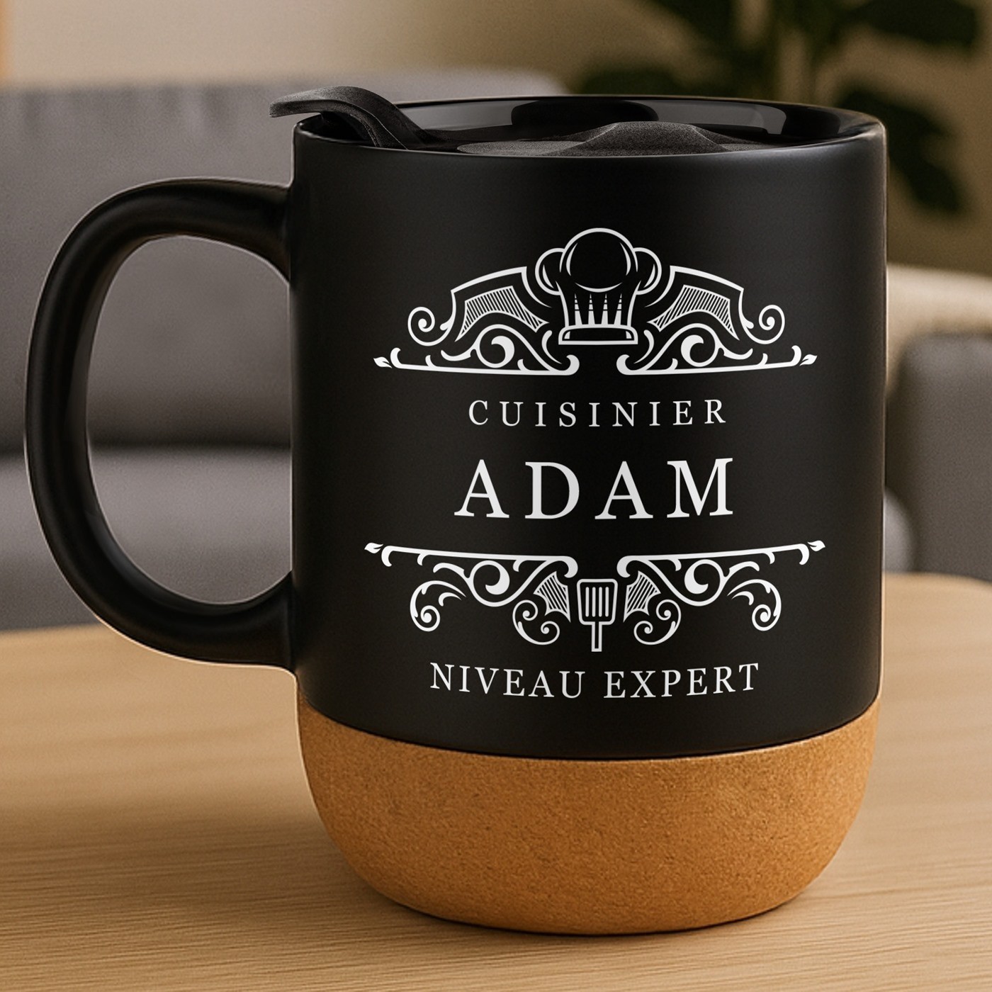 Mug de cerámica negra Murrano con tapa para chef