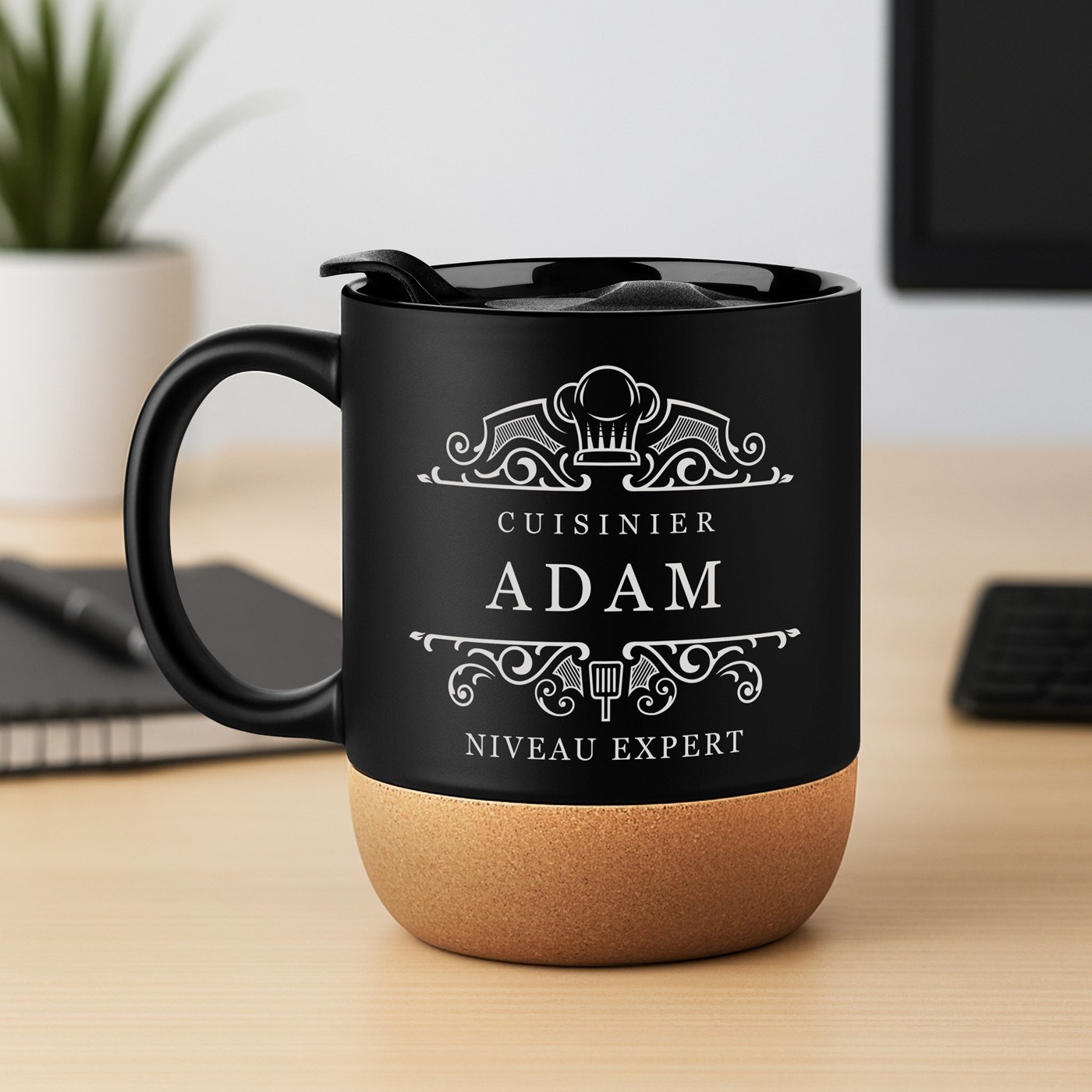 Mug de cerámica negra Murrano con tapa para chef