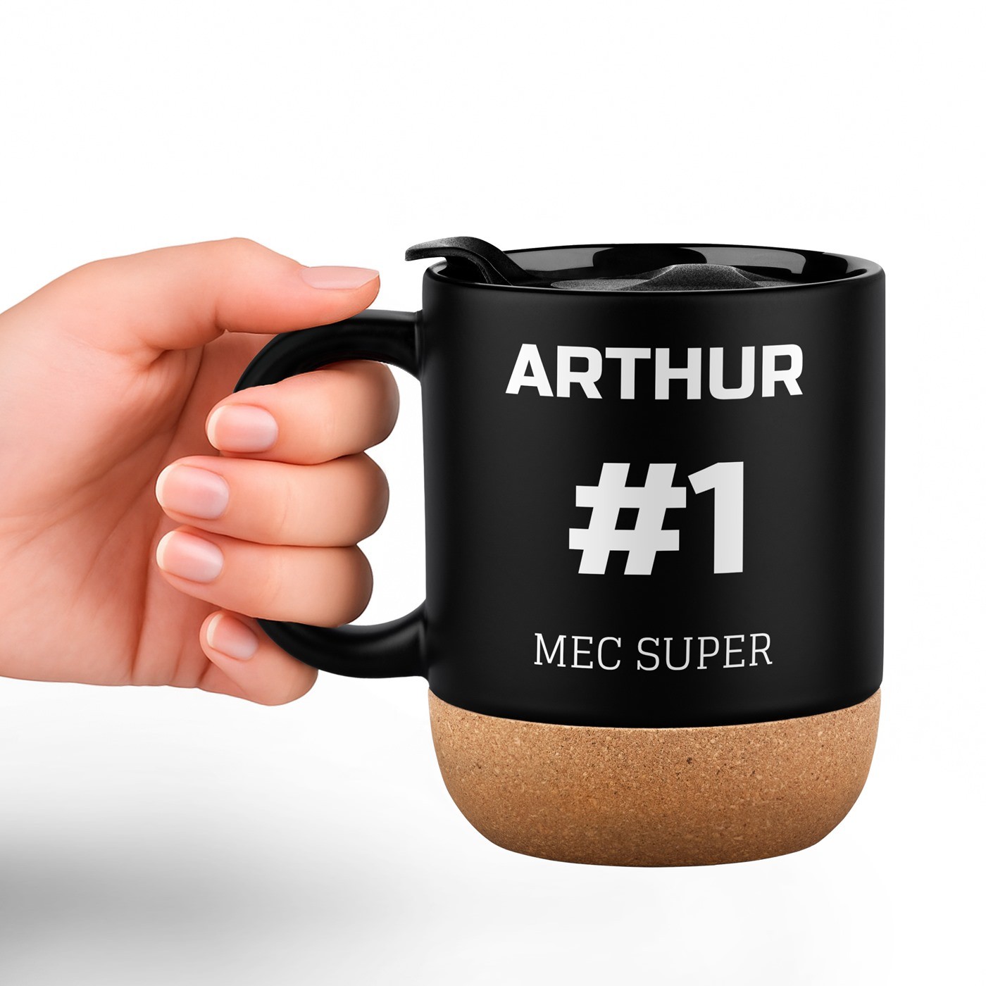Mug de cerámica negra Murrano con impresión y tapa para hombre - Regalo de cumpleaños o de San Valentín