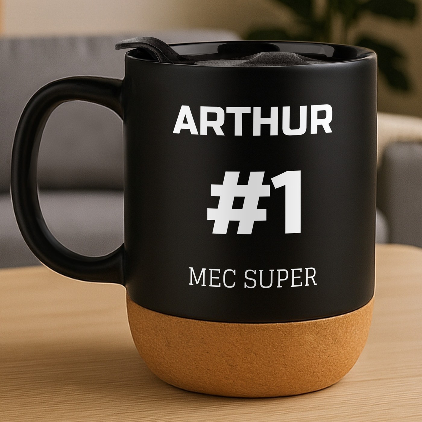 Mug de cerámica negra Murrano con impresión y tapa para hombre - Regalo de cumpleaños o de San Valentín