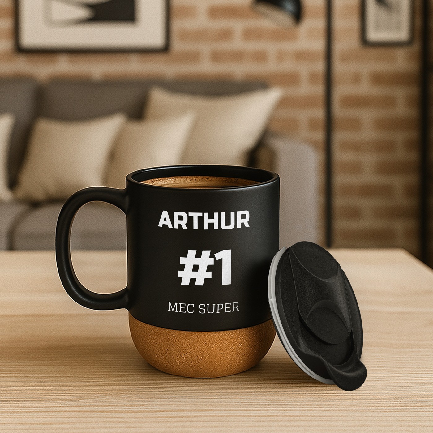 Mug de cerámica negra Murrano con impresión y tapa para hombre - Regalo de cumpleaños o de San Valentín