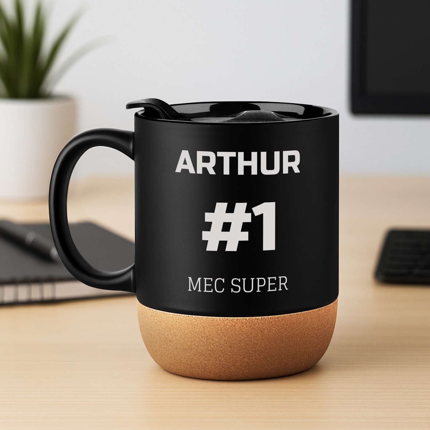 Mug de cerámica negra Murrano con impresión y tapa para hombre - Regalo de cumpleaños o de San Valentín