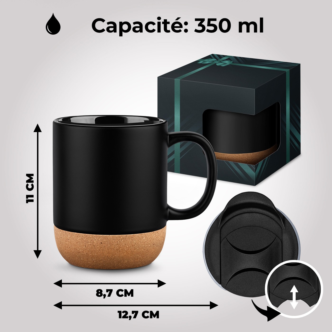 Mug de cerámica negra Murrano con tapa para mujer madre aniversario