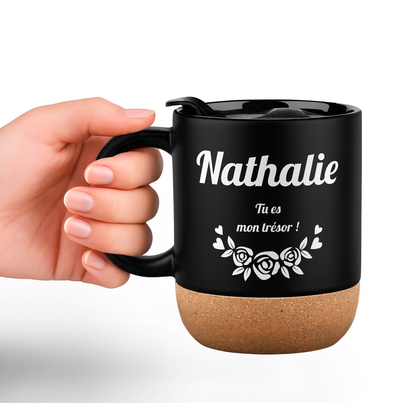 Mug de cerámica negra Murrano con tapa para mujer madre aniversario
