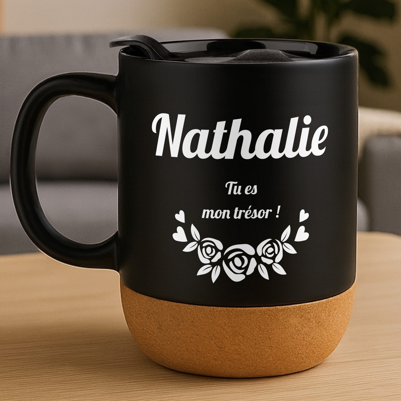 Mug de cerámica negra Murrano con tapa para mujer madre aniversario