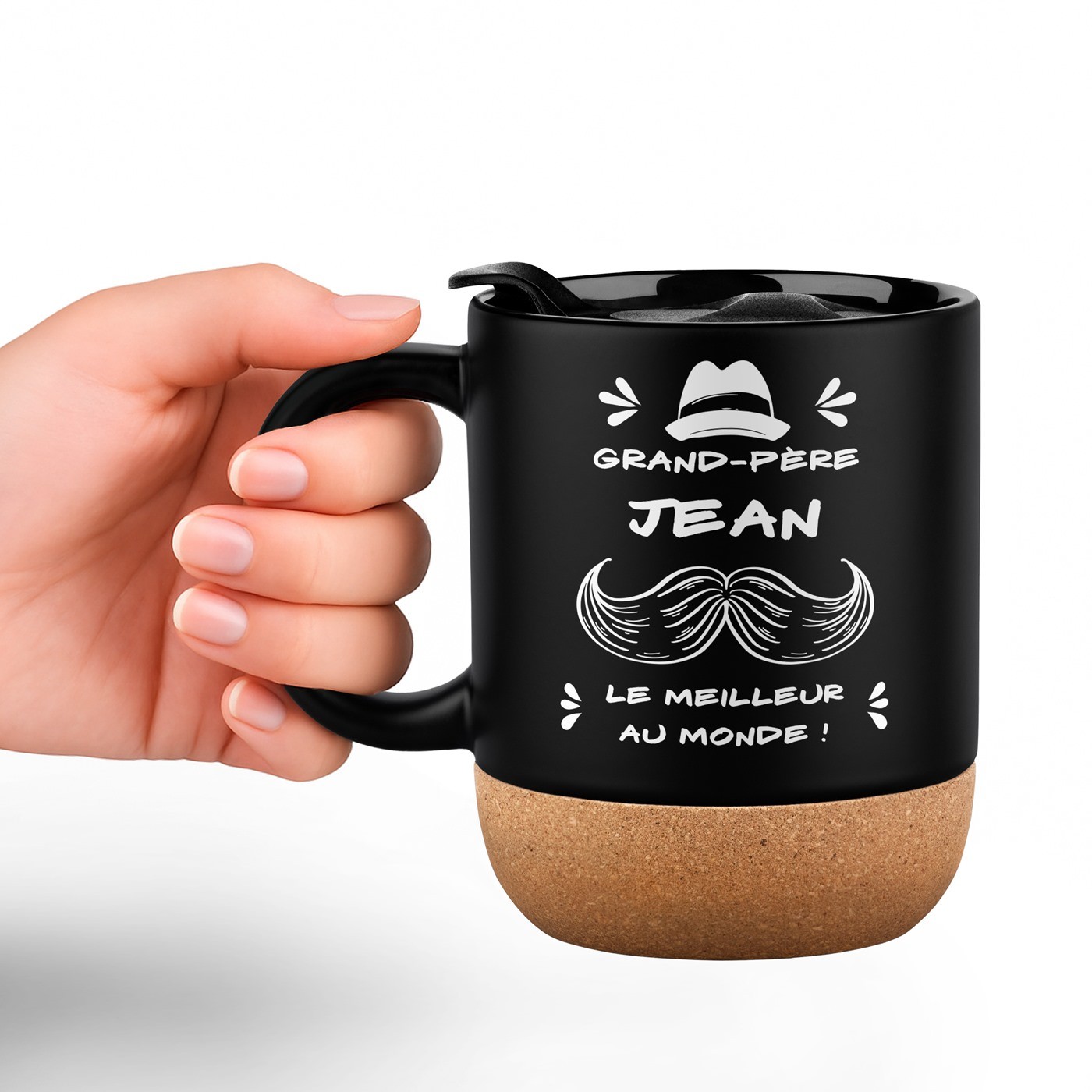 Mug de cerámica negra Murrano con impresión y tapa para el cumpleaños de abuelo
