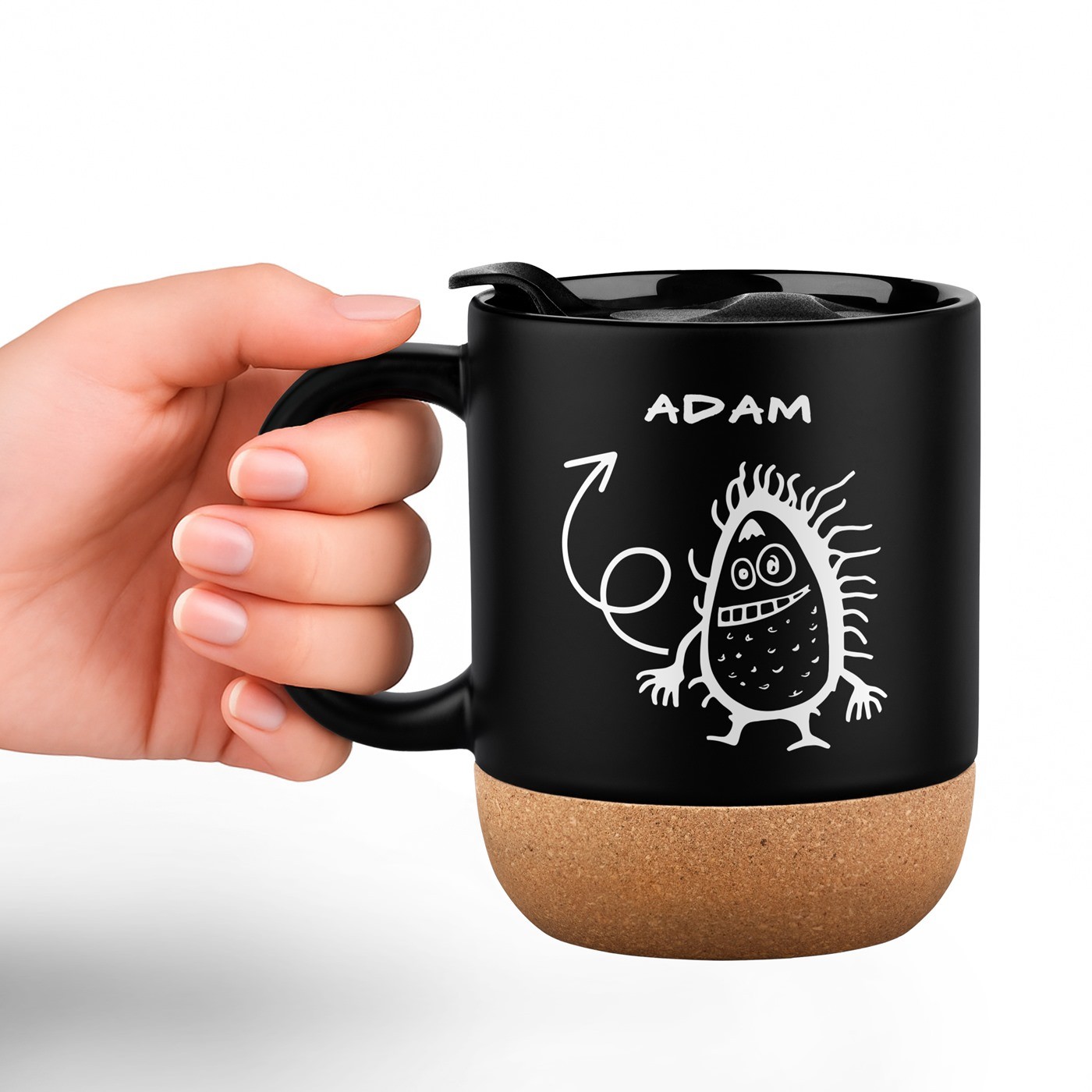 Taza de cerámica negra Murrano con impresión y tapa para el cumpleaños de un niño