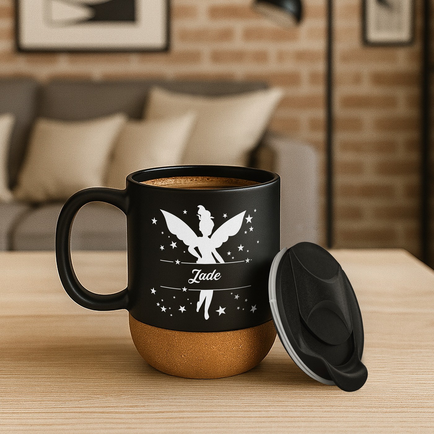 Taza de cerámica Murrano con base de corcho y tapa para niños