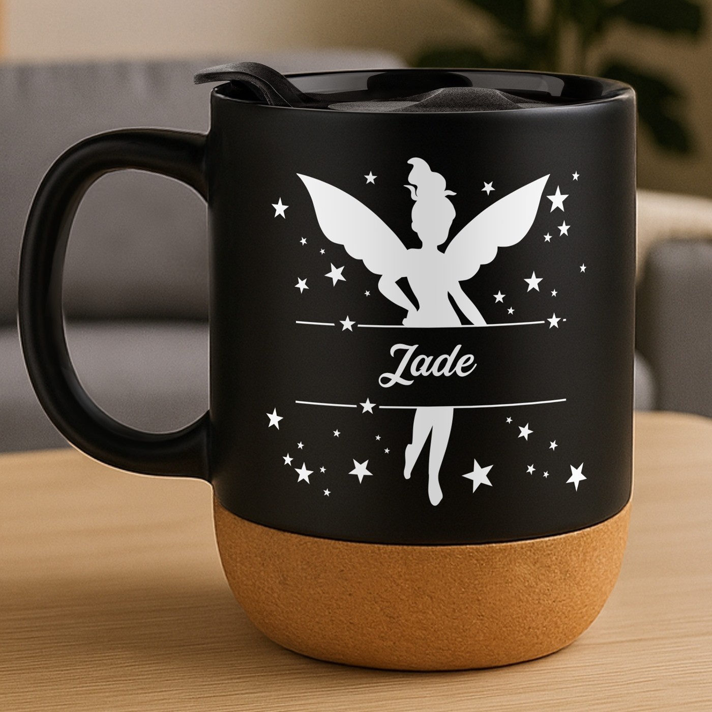 Taza de cerámica Murrano con base de corcho y tapa para niños