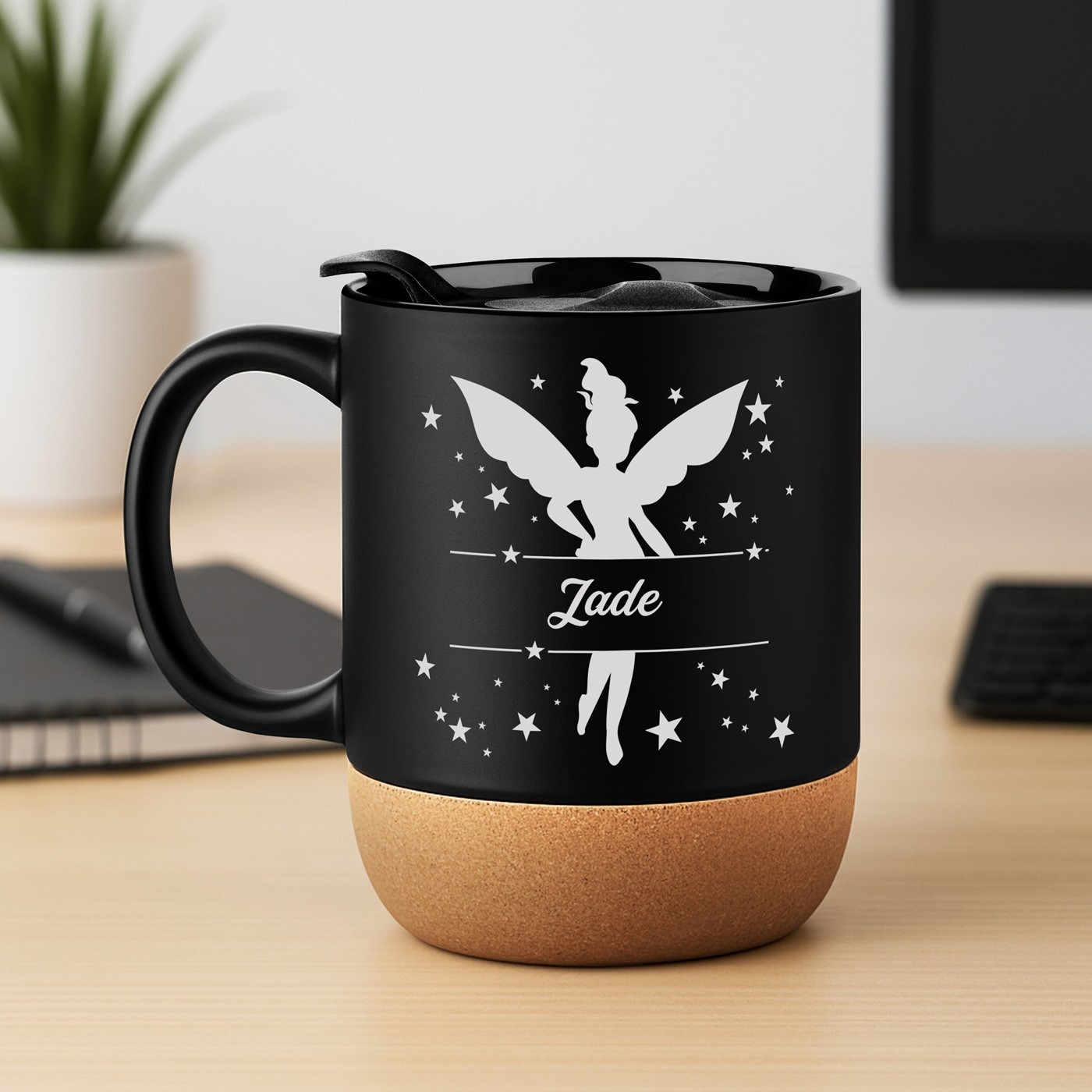 Taza de cerámica Murrano con base de corcho y tapa para niños