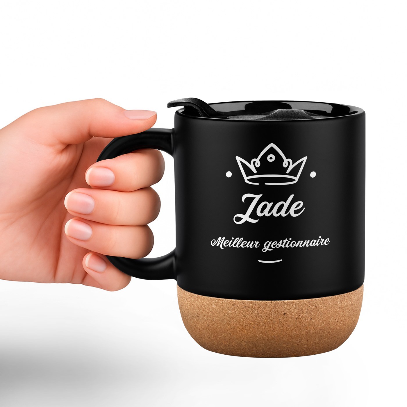 Murrano Black Ceramic Mug with Cork Base and Lid for Women