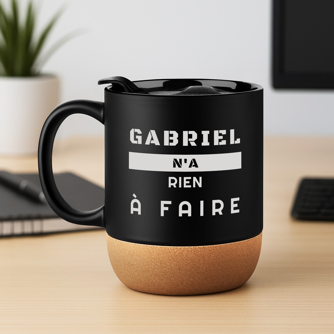 Taza de cerámica negra Murrano con tapa para jubilación de ingeniero de cumpleaños