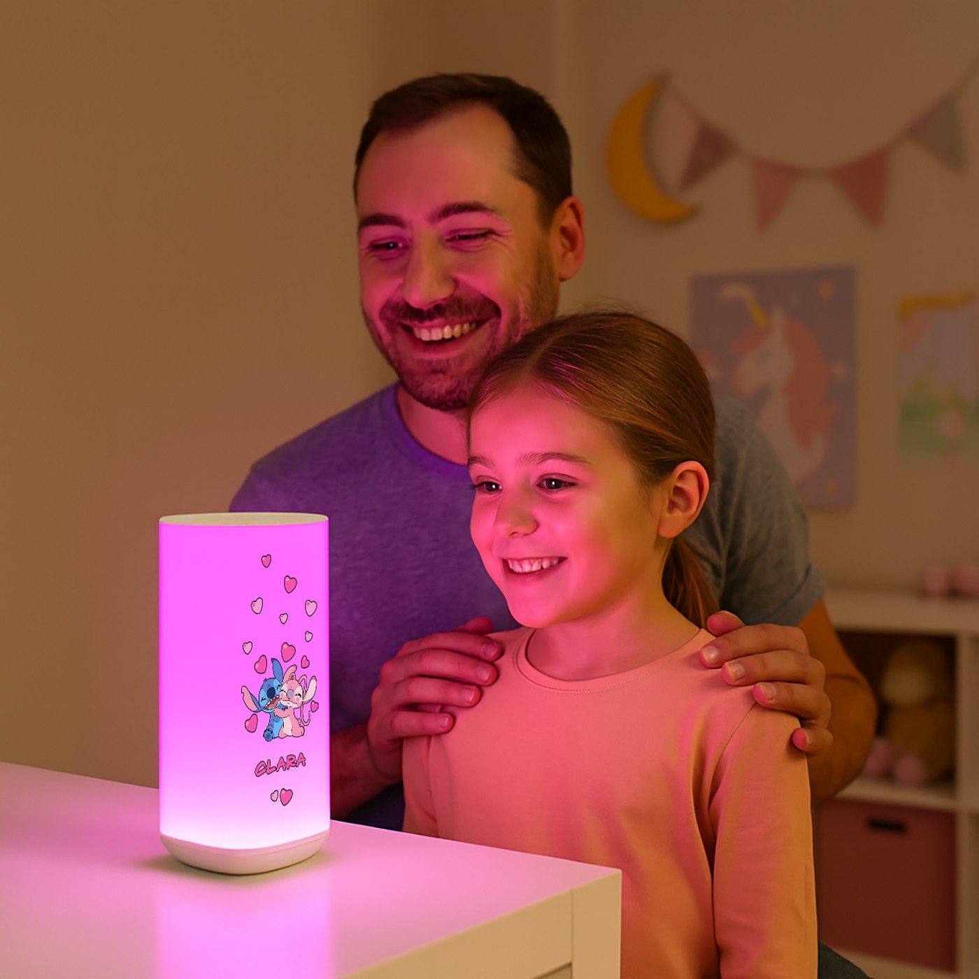 Lámpara de noche LED Murrano con impresión de Stitch y Ángel