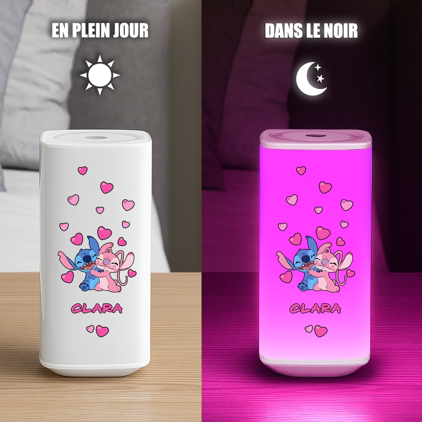 Lámpara de noche LED Murrano con impresión de Stitch y Ángel